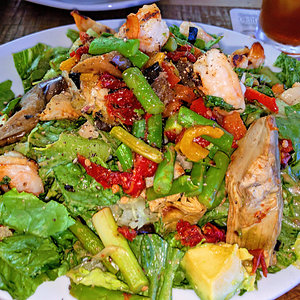 Roasted veggie salad with shrimp