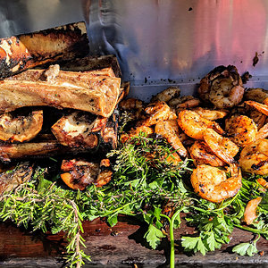 Grilled bone marrow and shrimp