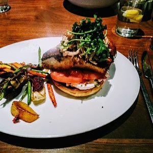 Ahi Burger and Grilled Vegetables