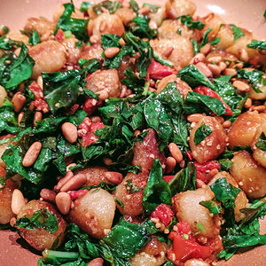 Cauliflower gnocchi with basil and peppers