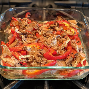 Roasted mushrooms and peppers