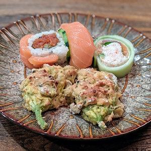 Sushi and stuffed squash blossoms