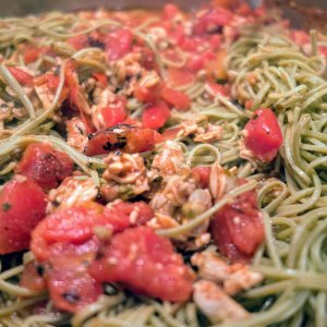 Edamame noodles in clam sauce