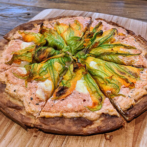 Squash blossom pizza