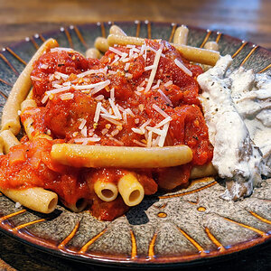 Green lentil penne