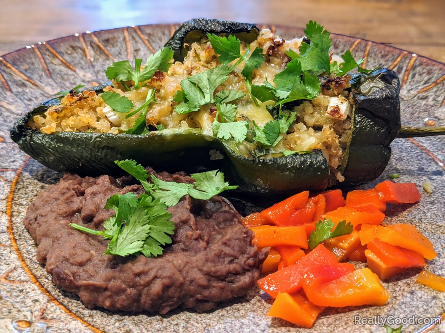 Chile rellano stuffed with quinoa