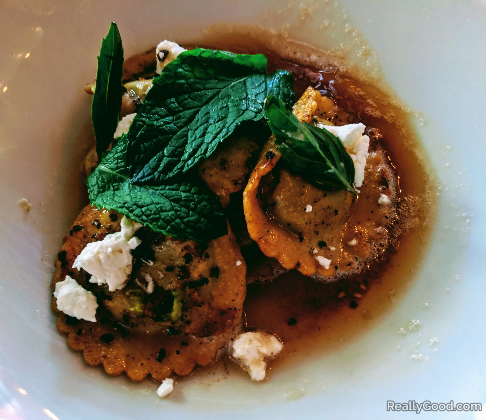 Spring garlic and English pea ravioli